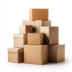 Obraz premium Stacked Cardboard Boxes for Moving and Shipping , white background cut out PNG