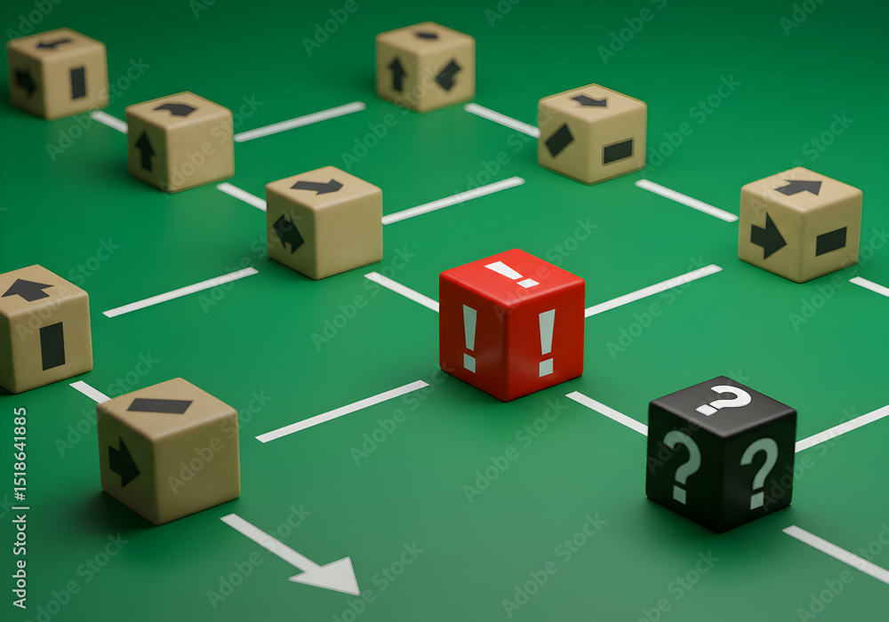 Aufkleber strategy board game concept path with arrows and question marks for business decision making process