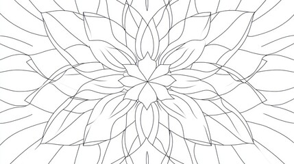 Fototapeta premium Intricate floral design in linear style, centered on white backdrop