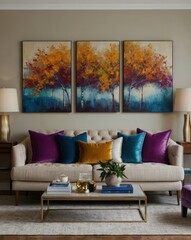 Living room with autumnal artwork