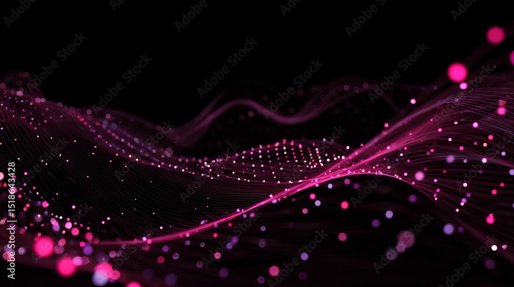 Aufkleber abstract pink purple particle wave digital art background design modern elegant flowing glowing futu