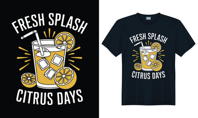 Bold citrus drink graphic with orange slices and ice cubes perfect for a vibrant summer shirt design