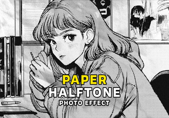 Paper Halftone Print Effect Mockup