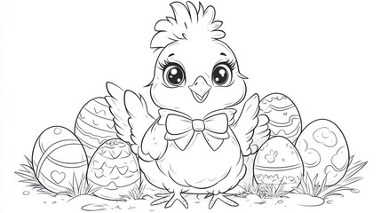 Cute Chick with Easter Eggs