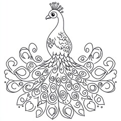 Fototapeta premium Black and white peacock coloring page (1)
