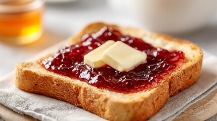 Vibrant photo of toast with butter and jam bright and airy photography.