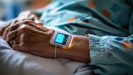 Wearable health monitor device for elderly patient monitoring vital signs and healthcare data - Powered by Adobe