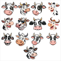 funny cow head vector illustration (set)