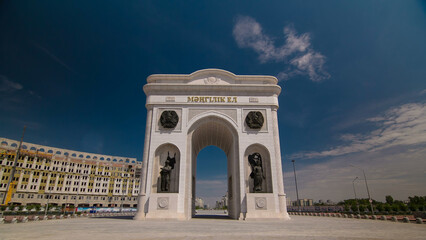 Triumphal arch timelapse and the central part of the city in Astana, Kazakhstan.
