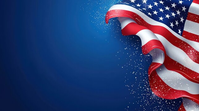 American flag design: celebrate independence day with this stunning image of a waving us flag against a deep blue backdrop, perfect for backgrounds, banners, and social media.