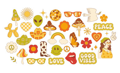 Groovy hippie set. Flat style