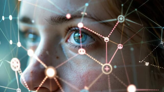 Exploring the intersection of human emotion and technology with abstract connections in a modern, high-tech environment