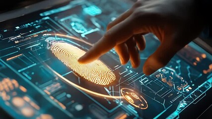 Fingerprint scanning technology futuristic security system biometric authentication access control - Powered by Adobe