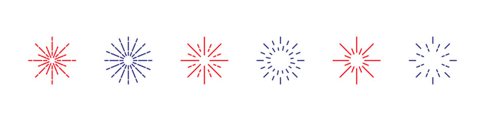 Obraz premium Fireworks icon set. Carnival starburst vector set. Party sparkle sign. Isolated firework icon set.