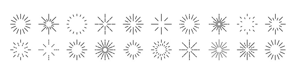 Obraz premium Fireworks icon set. Carnival starburst vector set. Party sparkle sign. Isolated firework icon set.