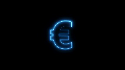 Euro Symbol. glowing neon euro icon isolated on black background. Glowing euro currency icon animation. Euro Money Cash Currency Icon Business.  - Powered by Adobe