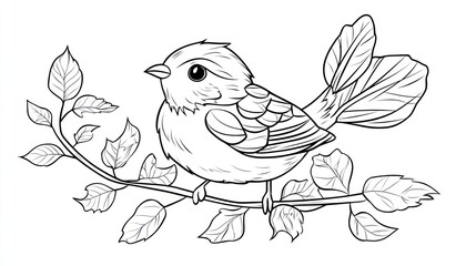 Fototapeta premium Cute bird on branch, coloring page
