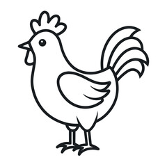 Simple Rooster Outline Vector Illustration isolated on white background