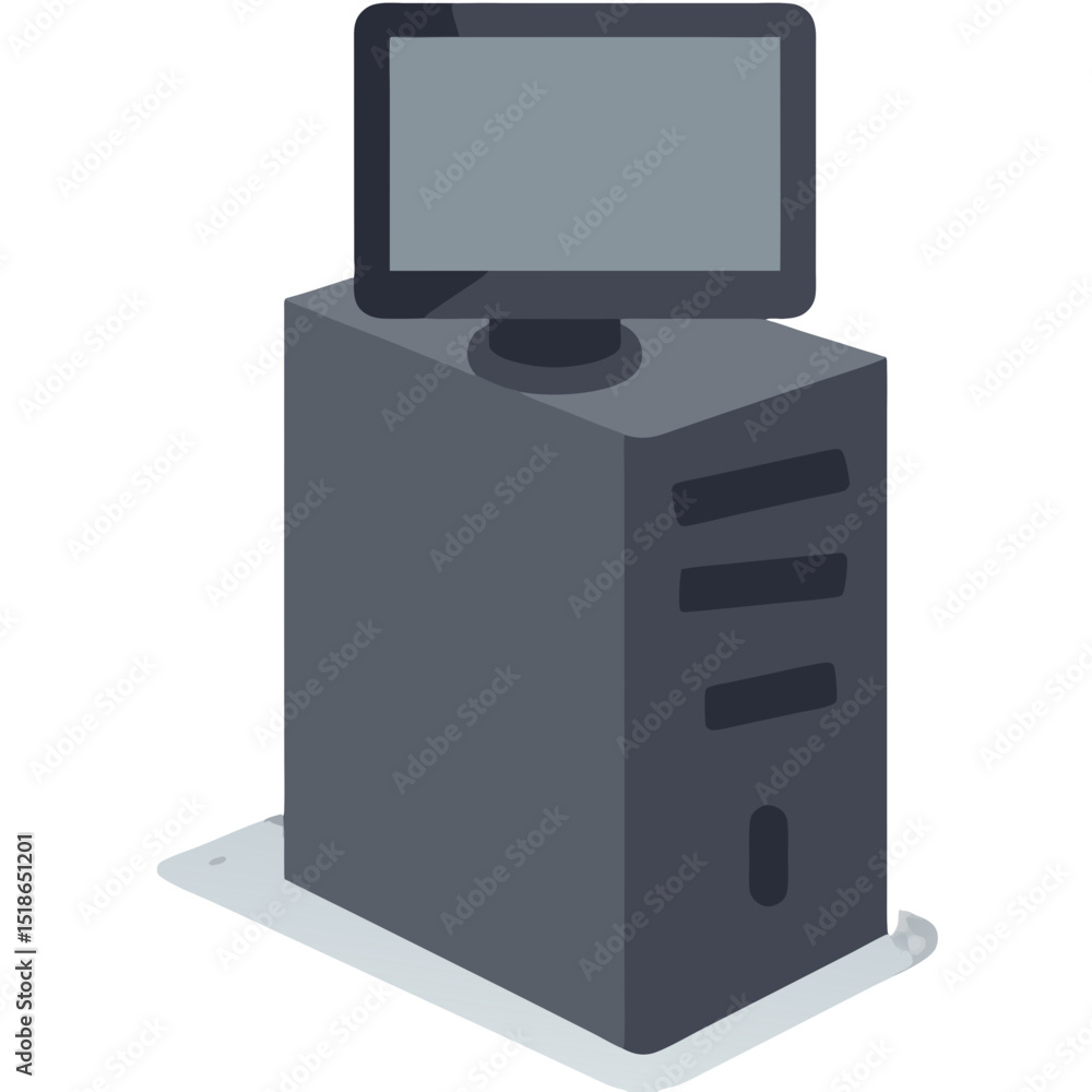 Poster simple illustration of a computer server with a monitor and a black background design