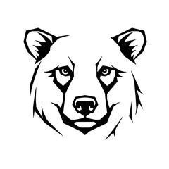 Fototapeta premium The striking black and white graphic of bear's head, highlighting its powerful features and intensity, in a simplified yet captivating artistic design.