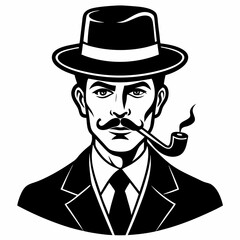 private gentlemen club gentleman in retro hat on white background