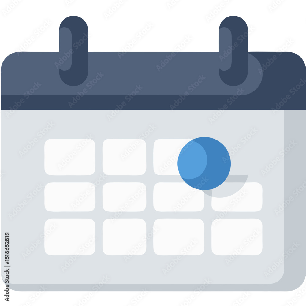 Poster simple and modern calendar icon featuring a blue dot highlighting a specific date