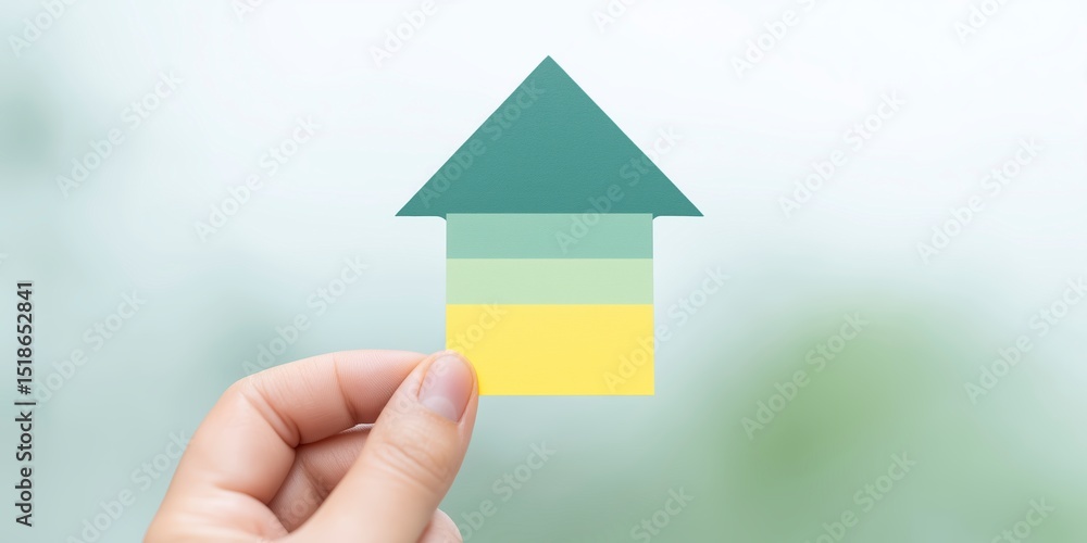 Aufkleber hand holding a colorful paper arrow symbolizing growth and progress, with soft blurred background cr