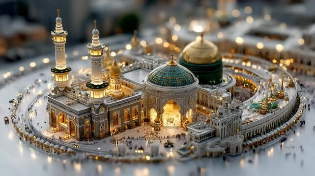 Aerial View of Masjid al-Haram: Kaaba, Pilgrims, and Illuminated Architecture, Makkah Saudi Arabia