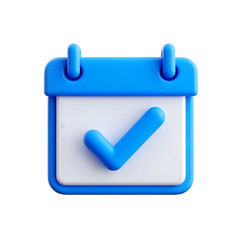 3d render blue calendar checkmark icon isolated on transparent background
