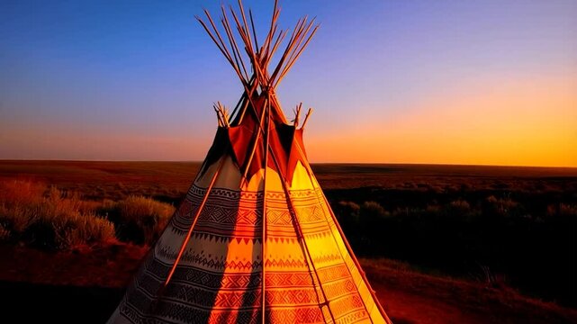 Sunrise over a Teepee on the Plains