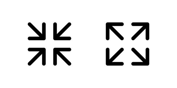 maximize and minimize icons with arrows pointing outward and inward. fullscreen icon for adjusting screen or window size in digital interfaces