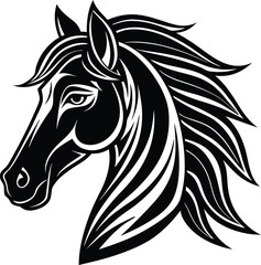 Elegant Stylized Horse Head Vector – Black Silhouette with Flowing Mane