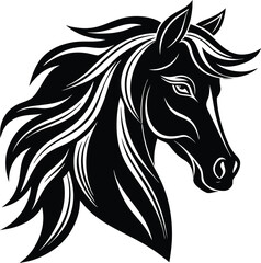 Elegant Stylized Horse Head Vector – Black Silhouette with Flowing Mane