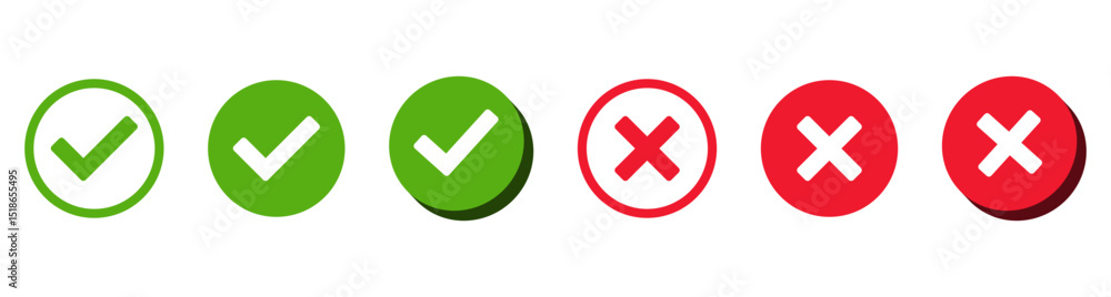 Fototapete check mark icon 3d button set. check box icon with right and wrong buttons and yes or no checkmark icons in green tick box and red cross. vector illustration