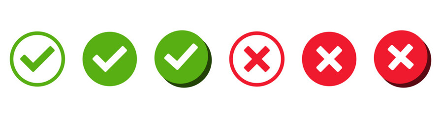 check mark icon 3d button set. check box icon with right and wrong buttons and yes or no checkmark icons in green tick box and red cross. vector illustration