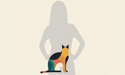 illustration of a cat in a woman