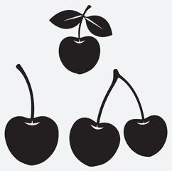 cherry fruit 4 collection silhouette vector art illustration.