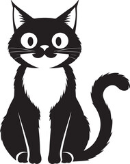 Playful black and white cat with wide eyes sitting upright isolated on white background