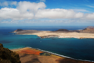 Salinas del Río - the old salt pan in the Canary Islands, located at the foot of the Famara cliffs on the banks of El Río (Lanzarote)