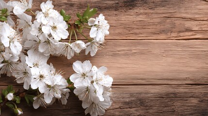 Vibrant photo of vibrant photo of white flowers on a wooden background.