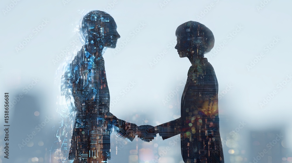 Poster digital transformation business partnership future technology ai robot human handshake modern corpor