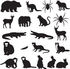 Obraz premium Animal silhouettes vector collection featuring bear deer elephant kangaroo and more wildlife icons