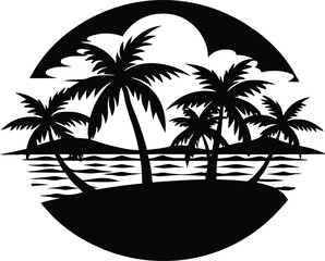 Tropical Island Sunset Silhouette | Beach Island Paradise View