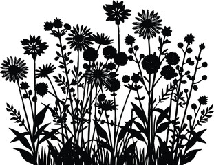 Wildflower Meadow Silhouette | Blooming Spring Meadow Art