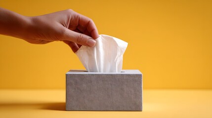 Convenient Comfort: Hand Pulling a Soft White Tissue from a Textured Box