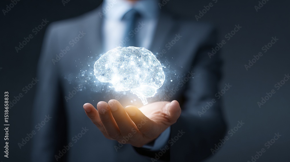 Poster digital brain innovation technology concept futuristic artificial intelligence network businessman h