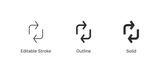 Refresh icon vector. exchange icon symbol. recycle vector icon symbol. Repeat and reload icons set and sync arrow rotation circle. editable stroke outline style for app user interface and web elements