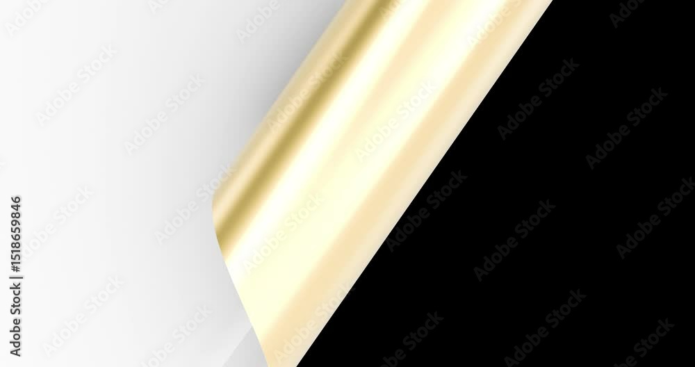 Poster sticker peeling off animation with gold metallic backing. 3d video animation, 3d rendering isolated 