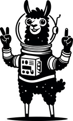 Astronaut Llama Giving the Peace Sign