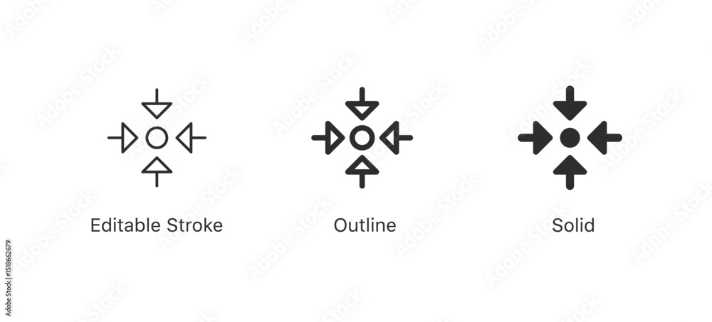 Leinwandbilder minimize icon four 4 arrows icon meeting point, rally compact size small scale arrows icons . shrink
